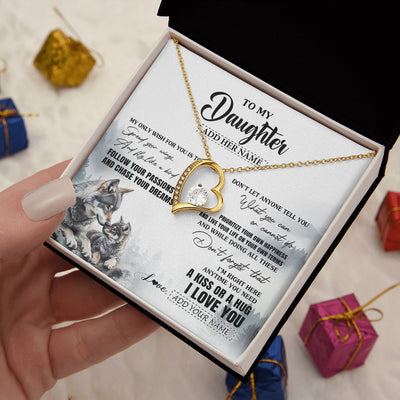 Forever Love Necklace 18K Yellow Gold Finish | 2 | Personalized To My Daughter Gifts Necklace From Dad Mom Wolf My Only Wish For You Daughter Birthday Gifts Graduation Christmas Customized Gift Box Message Card | https://siriusteestore.