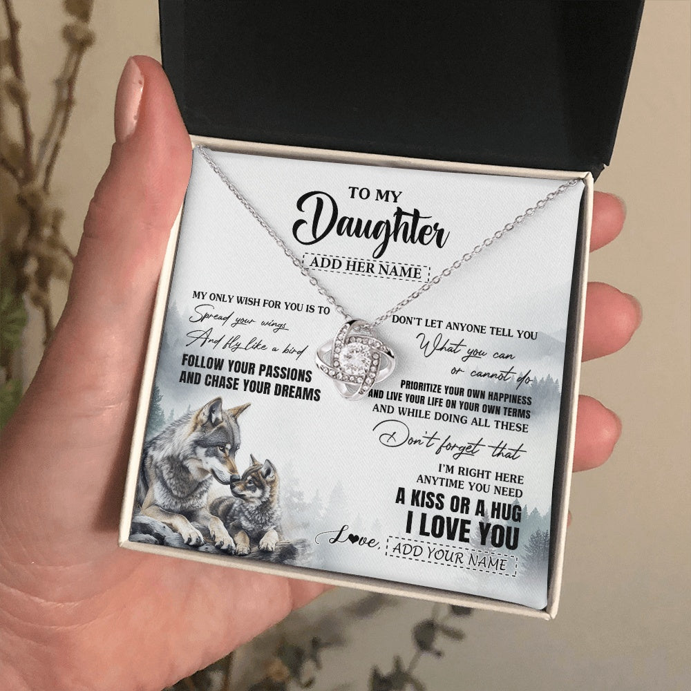 Love Knot Necklace 14K White Gold Finish | 2 | Personalized To My Daughter Gifts Necklace From Dad Mom Wolf My Only Wish For You Daughter Birthday Gifts Graduation Christmas Customized Gift Box Message Card | https://siriusteestore.