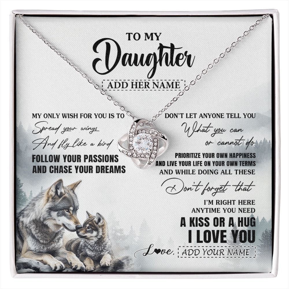 Love Knot Necklace 14K White Gold Finish | 1 | Personalized To My Daughter Gifts Necklace From Dad Mom Wolf My Only Wish For You Daughter Birthday Gifts Graduation Christmas Customized Gift Box Message Card | https://siriusteestore.