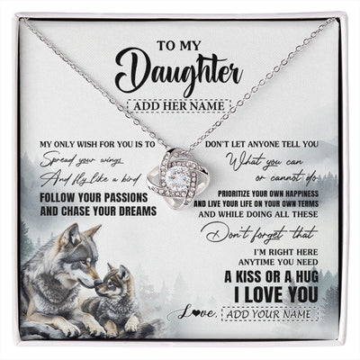Love Knot Necklace 14K White Gold Finish | 1 | Personalized To My Daughter Gifts Necklace From Dad Mom Wolf My Only Wish For You Daughter Birthday Gifts Graduation Christmas Customized Gift Box Message Card | https://siriusteestore.