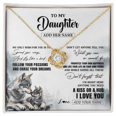 Love Knot Necklace 18K Yellow Gold Finish | 1 | Personalized To My Daughter Gifts Necklace From Dad Mom Wolf My Only Wish For You Daughter Birthday Gifts Graduation Christmas Customized Gift Box Message Card | https://siriusteestore.