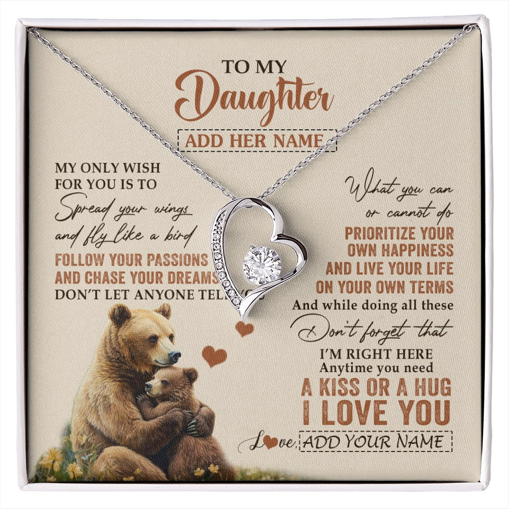 Forever Love Necklace 14K White Gold Finish | 1 | Personalized To My Daughter Gifts Necklace From Mom Dad Bear My Only Wish For You Daughter Birthday Gifts Graduation Christmas Custom Gift Box Message Card | siriusteestore.myshopify