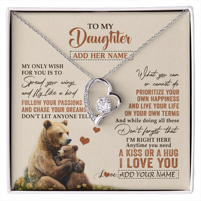 Forever Love Necklace 14K White Gold Finish | 1 | Personalized To My Daughter Gifts Necklace From Mom Dad Bear My Only Wish For You Daughter Birthday Gifts Graduation Christmas Custom Gift Box Message Card | siriusteestore.myshopify