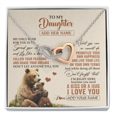 Interlocking Hearts Necklace Stainless Steel & Rose Gold Finish | 1 | Personalized To My Daughter Gifts Necklace From Mom Dad Bear My Only Wish For You Daughter Birthday Gifts Graduation Christmas Custom Gift Box Message Card | siriusteestore.myshopify