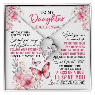 Forever Love Necklace 14K White Gold Finish | 1 | Personalized To My Daughter Gifts Necklace From Mom Dad Butterfly My Only Wish For You Daughter Birthday Gifts Graduation Christmas Gift Box Message Card | siriusteestore.myshopify