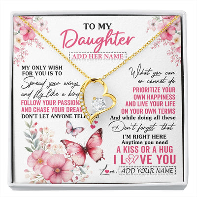 Forever Love Necklace 18K Yellow Gold Finish | 1 | Personalized To My Daughter Gifts Necklace From Mom Dad Butterfly My Only Wish For You Daughter Birthday Gifts Graduation Christmas Gift Box Message Card | siriusteestore.myshopify