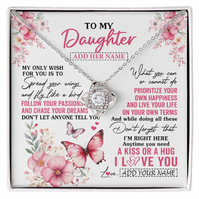 Love Knot Necklace 14K White Gold Finish | 1 | Personalized To My Daughter Gifts Necklace From Mom Dad Butterfly My Only Wish For You Daughter Birthday Gifts Graduation Christmas Gift Box Message Card | siriusteestore.myshopify