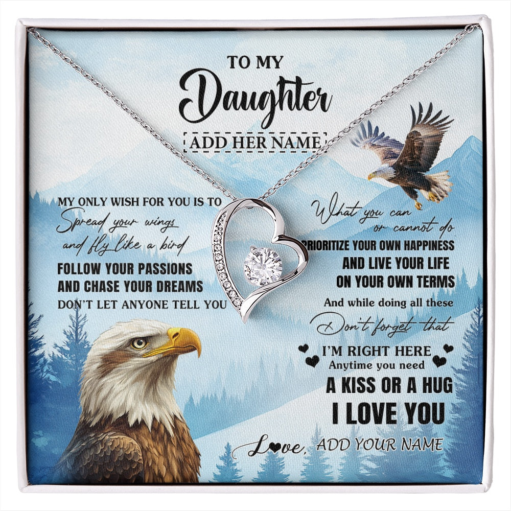Forever Love Necklace 14K White Gold Finish | 1 | Personalized To My Daughter Gifts Necklace From Mom Dad Eagle My Only Wish For You Daughter Birthday Gifts Graduation Christmas Custom Gift Box Message Card | siriusteestore.myshopify