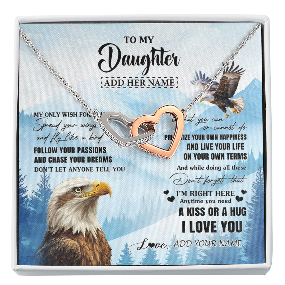 Interlocking Hearts Necklace Stainless Steel & Rose Gold Finish | 1 | Personalized To My Daughter Gifts Necklace From Mom Dad Eagle My Only Wish For You Daughter Birthday Gifts Graduation Christmas Custom Gift Box Message Card | siriusteestore.myshopify