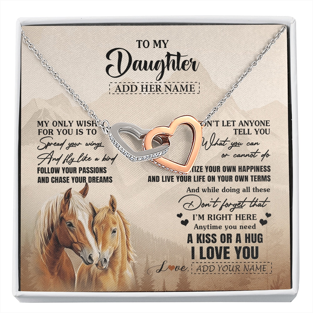 Interlocking Hearts Necklace Stainless Steel & Rose Gold Finish | 1 | Personalized To My Daughter Gifts Necklace From Mom Dad Horse My Only Wish For You Daughter Birthday Gifts Graduation Christmas Custom Gift Box Message Card | https://siriusteestore.