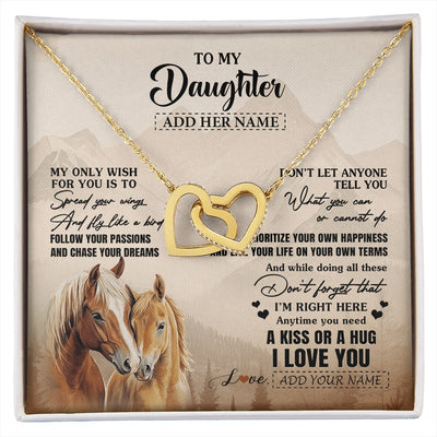 Interlocking Hearts Necklace 18K Yellow Gold Finish | 1 | Personalized To My Daughter Gifts Necklace From Mom Dad Horse My Only Wish For You Daughter Birthday Gifts Graduation Christmas Custom Gift Box Message Card | https://siriusteestore.