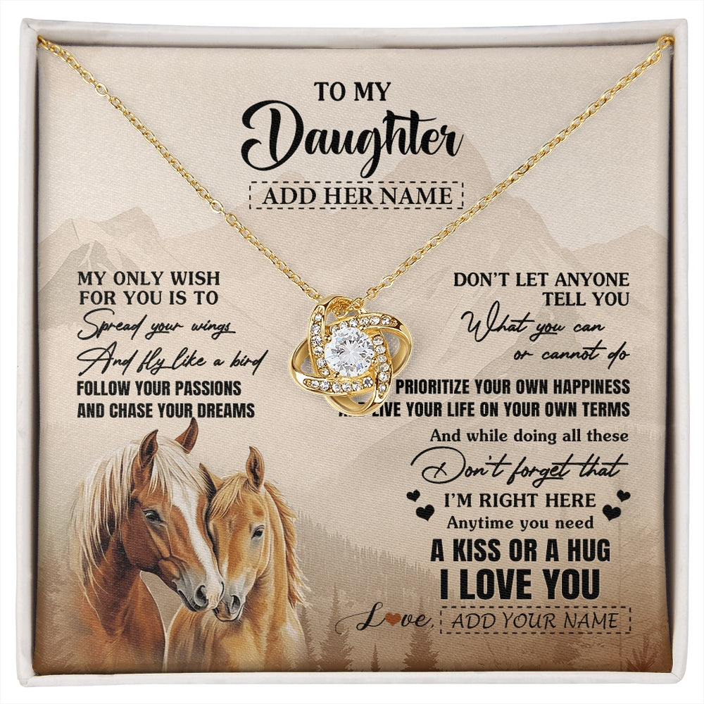 Love Knot Necklace 18K Yellow Gold Finish | 1 | Personalized To My Daughter Gifts Necklace From Mom Dad Horse My Only Wish For You Daughter Birthday Gifts Graduation Christmas Custom Gift Box Message Card | https://siriusteestore.
