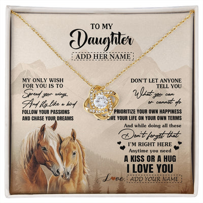 Love Knot Necklace 18K Yellow Gold Finish | 1 | Personalized To My Daughter Gifts Necklace From Mom Dad Horse My Only Wish For You Daughter Birthday Gifts Graduation Christmas Custom Gift Box Message Card | https://siriusteestore.