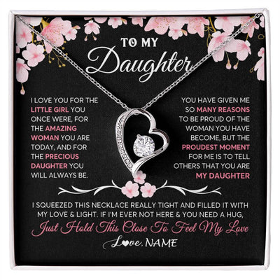 Forever Love Necklace 14K White Gold Finish | 1 | Personalized To My Daughter Gifts Necklace From Mom Dad Mother Father Love Precious Daughter Birthday Graduation Christmas Customized Gift Box Message Card | siriusteestore