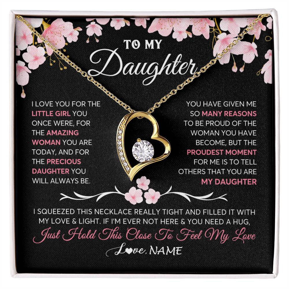 Forever Love Necklace 18K Yellow Gold Finish | 1 | Personalized To My Daughter Gifts Necklace From Mom Dad Mother Father Love Precious Daughter Birthday Graduation Christmas Customized Gift Box Message Card | siriusteestore