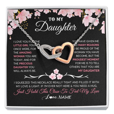 Interlocking Hearts Necklace Stainless Steel & Rose Gold Finish | 1 | Personalized To My Daughter Gifts Necklace From Mom Dad Mother Father Love Precious Daughter Birthday Graduation Christmas Customized Gift Box Message Card | siriusteestore