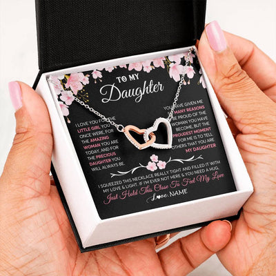 Interlocking Hearts Necklace Stainless Steel & Rose Gold Finish | 2 | Personalized To My Daughter Gifts Necklace From Mom Dad Mother Father Love Precious Daughter Birthday Graduation Christmas Customized Gift Box Message Card | siriusteestore