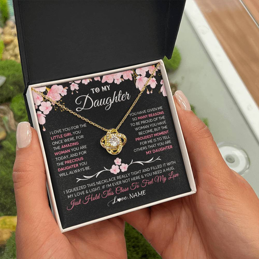 Love Knot Necklace 18K Yellow Gold Finish | 2 | Personalized To My Daughter Gifts Necklace From Mom Dad Mother Father Love Precious Daughter Birthday Graduation Christmas Customized Gift Box Message Card | siriusteestore