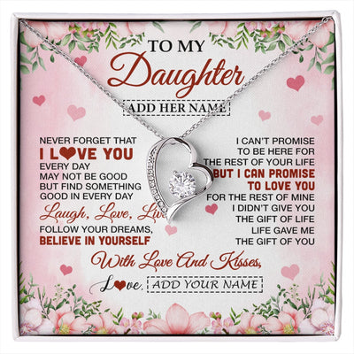 Forever Love Necklace 14K White Gold Finish | 1 | Personalized To My Daughter Gifts Necklace From Mom Dad Mother Floral I Love You Birthday Gifts For Daughter Graduation Christmas Customized Gift Box Message Card | https://siriusteestore.