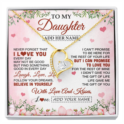 Forever Love Necklace 18K Yellow Gold Finish | 1 | Personalized To My Daughter Gifts Necklace From Mom Dad Mother Floral I Love You Birthday Gifts For Daughter Graduation Christmas Customized Gift Box Message Card | https://siriusteestore.