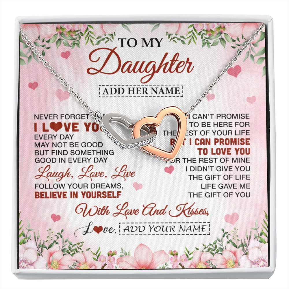 Interlocking Hearts Necklace Stainless Steel & Rose Gold Finish | 1 | Personalized To My Daughter Gifts Necklace From Mom Dad Mother Floral I Love You Birthday Gifts For Daughter Graduation Christmas Customized Gift Box Message Card | https://siriusteestore.