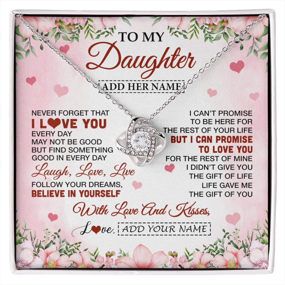 Love Knot Necklace 14K White Gold Finish | 1 | Personalized To My Daughter Gifts Necklace From Mom Dad Mother Floral I Love You Birthday Gifts For Daughter Graduation Christmas Customized Gift Box Message Card | https://siriusteestore.