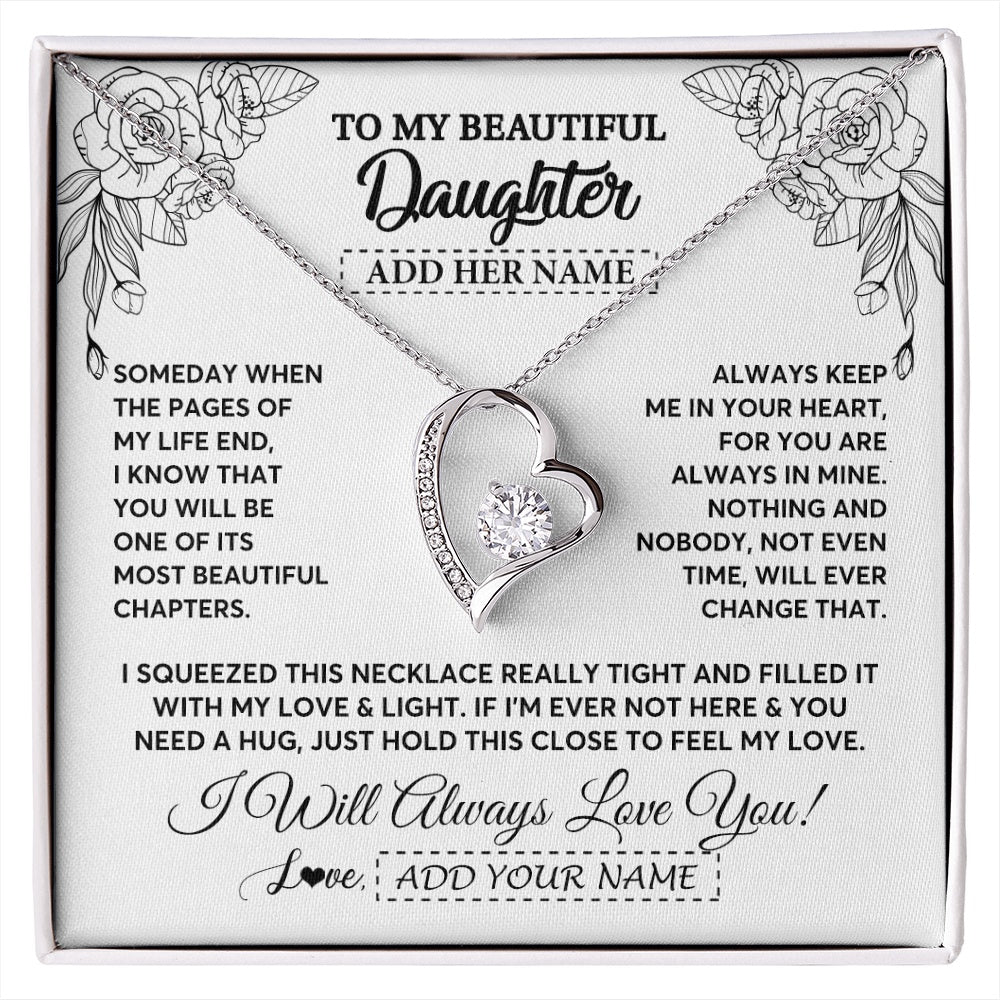 Forever Love Necklace 14K White Gold Finish | 1 | Personalized To My Daughter Gifts Necklace From Mom Dad Someday When The Pages Birthday For Daughter Christmas Graduation Custom Jewelry Gift Box Message Card | https://siriusteestore.