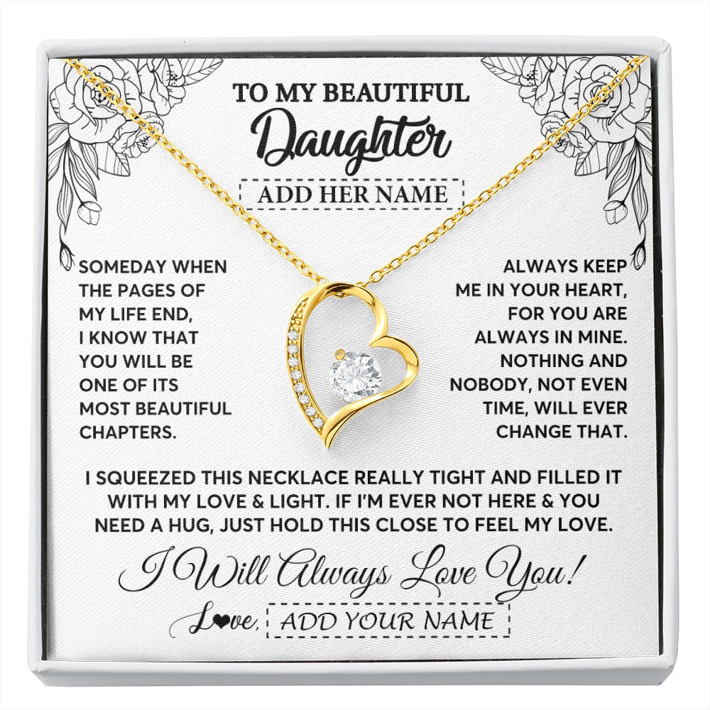 Forever Love Necklace 18K Yellow Gold Finish | 1 | Personalized To My Daughter Gifts Necklace From Mom Dad Someday When The Pages Birthday For Daughter Christmas Graduation Custom Jewelry Gift Box Message Card | https://siriusteestore.