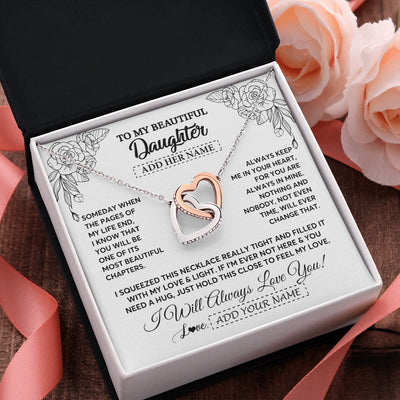 Interlocking Hearts Necklace Stainless Steel & Rose Gold Finish | 2 | Personalized To My Daughter Gifts Necklace From Mom Dad Someday When The Pages Birthday For Daughter Christmas Graduation Custom Jewelry Gift Box Message Card | https://siriusteestore.