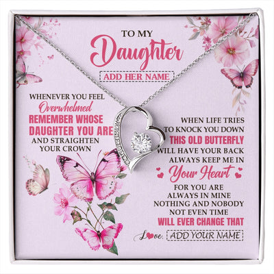 Forever Love Necklace 14K White Gold Finish | 1 | Personalized To My Daughter Gifts Necklace From Mom Dad Whenever Butterfly Unique Birthday Gifts Daughter Graduation Christmas Custom Gift Box Message Card | siriusteestore.myshopify