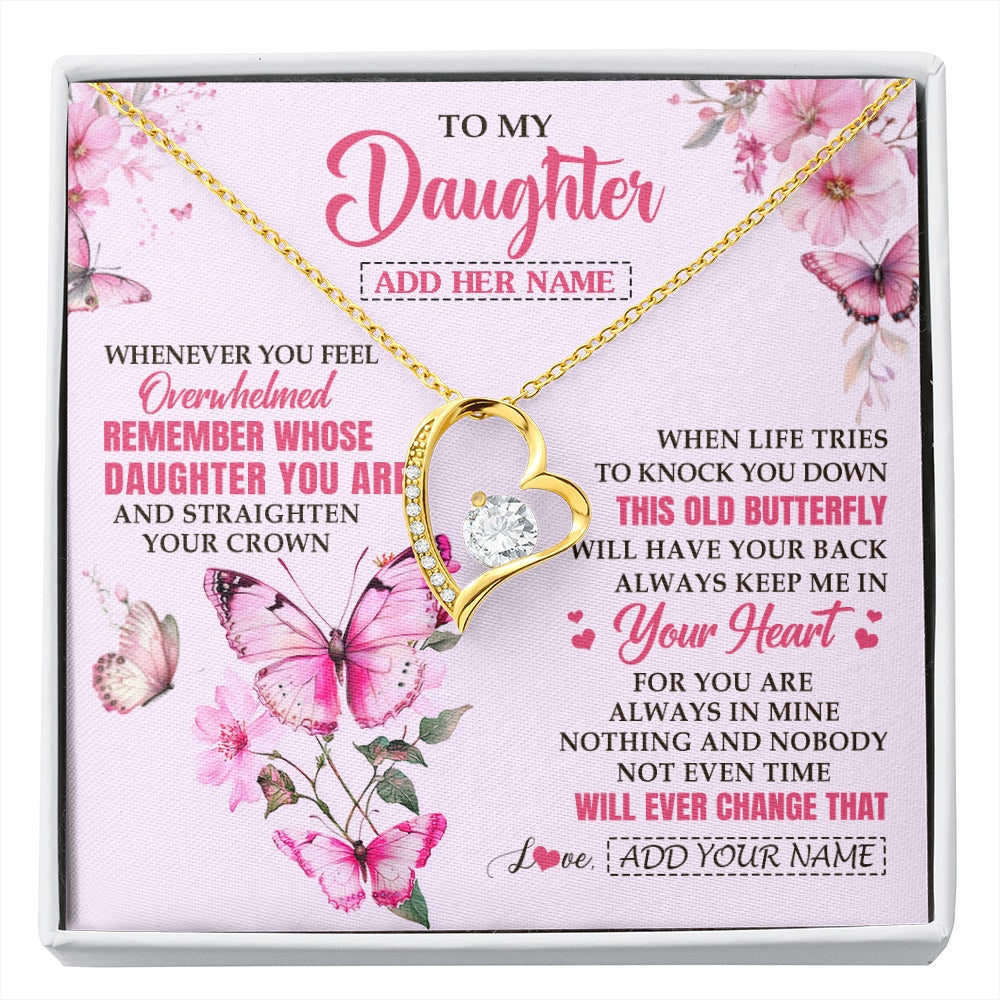 Forever Love Necklace 18K Yellow Gold Finish | 1 | Personalized To My Daughter Gifts Necklace From Mom Dad Whenever Butterfly Unique Birthday Gifts Daughter Graduation Christmas Custom Gift Box Message Card | siriusteestore.myshopify