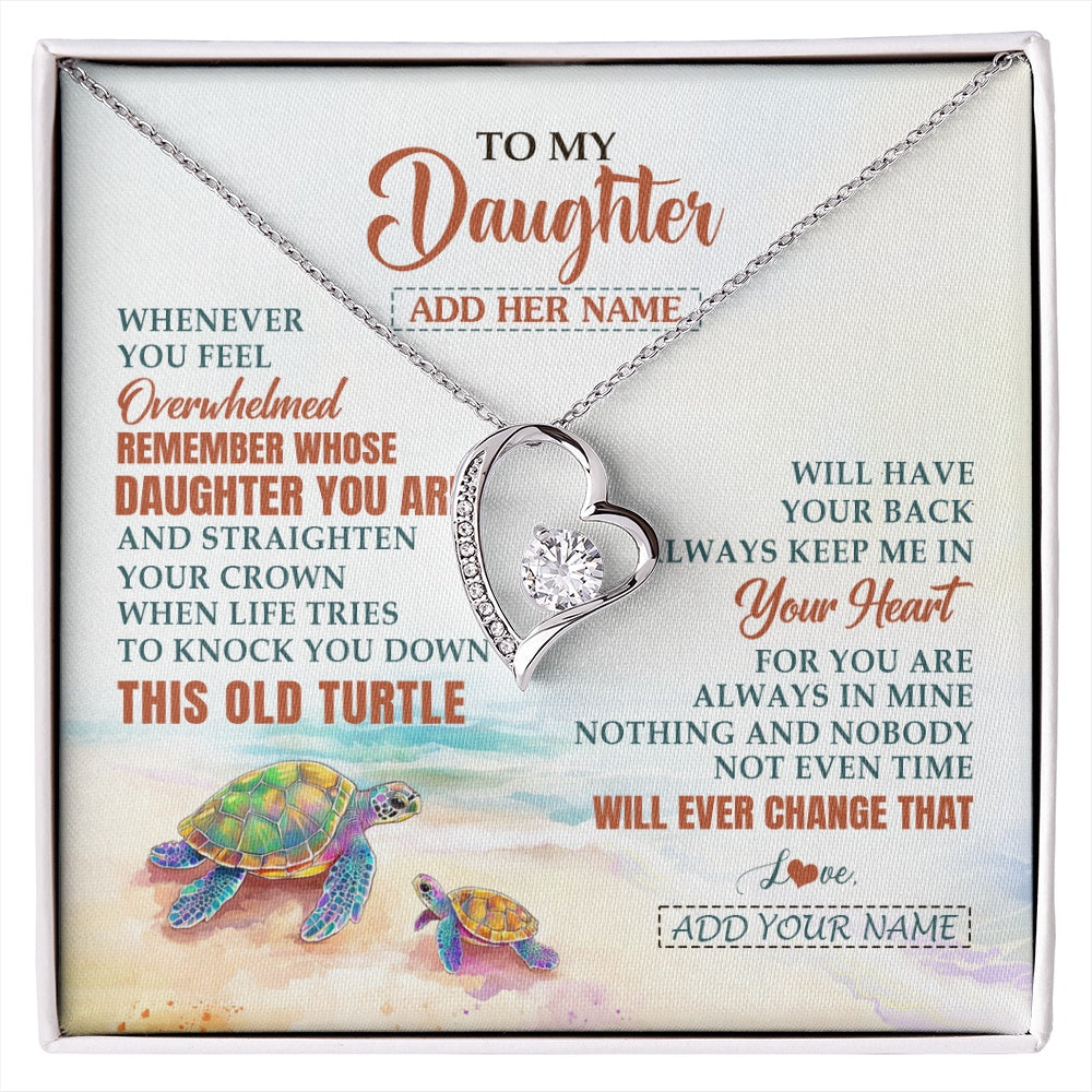 Forever Love Necklace 14K White Gold Finish | 1 | Personalized To My Daughter Gifts Necklace From Mom Dad Whenever Turtle Unique Birthday Gifts For Daughter Graduation Christmas Custom Gift Box Message Card | https://siriusteestore.