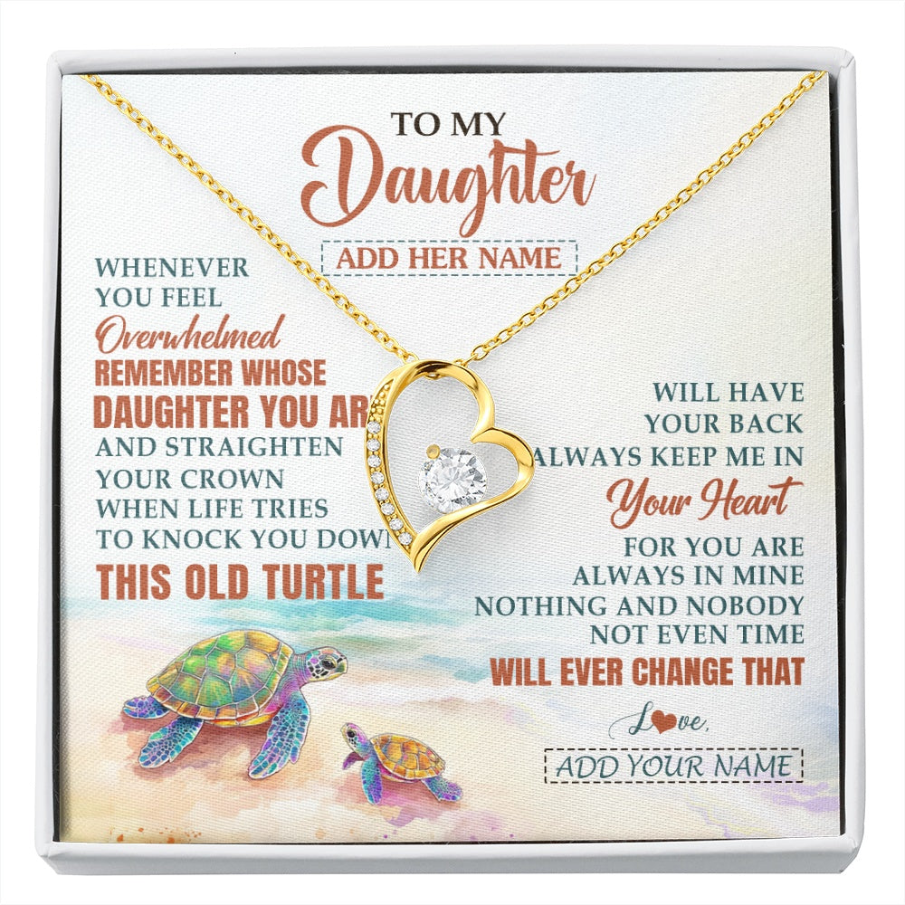 Forever Love Necklace 18K Yellow Gold Finish | 1 | Personalized To My Daughter Gifts Necklace From Mom Dad Whenever Turtle Unique Birthday Gifts For Daughter Graduation Christmas Custom Gift Box Message Card | https://siriusteestore.