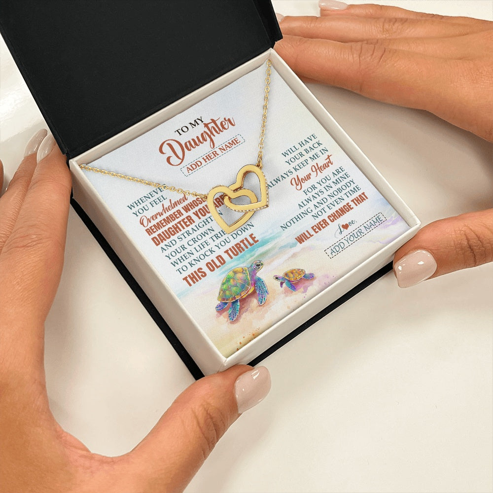 Interlocking Hearts Necklace 18K Yellow Gold Finish | 2 | Personalized To My Daughter Gifts Necklace From Mom Dad Whenever Turtle Unique Birthday Gifts For Daughter Graduation Christmas Custom Gift Box Message Card | https://siriusteestore.