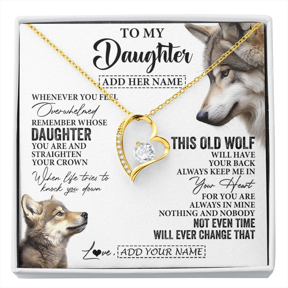 Forever Love Necklace 18K Yellow Gold Finish | 1 | Personalized To My Daughter Gifts Necklace From Mom Dad Whenever Wolf Unique Birthday Gifts For Daughter Graduation Christmas Custom Gift Box Message Card | https://siriusteestore.