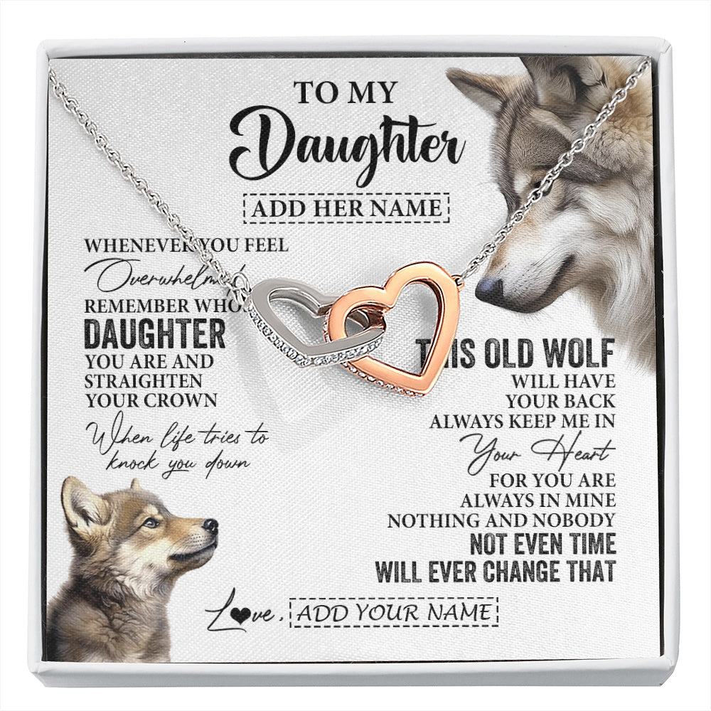 Interlocking Hearts Necklace Stainless Steel & Rose Gold Finish | 1 | Personalized To My Daughter Gifts Necklace From Mom Dad Whenever Wolf Unique Birthday Gifts For Daughter Graduation Christmas Custom Gift Box Message Card | https://siriusteestore.