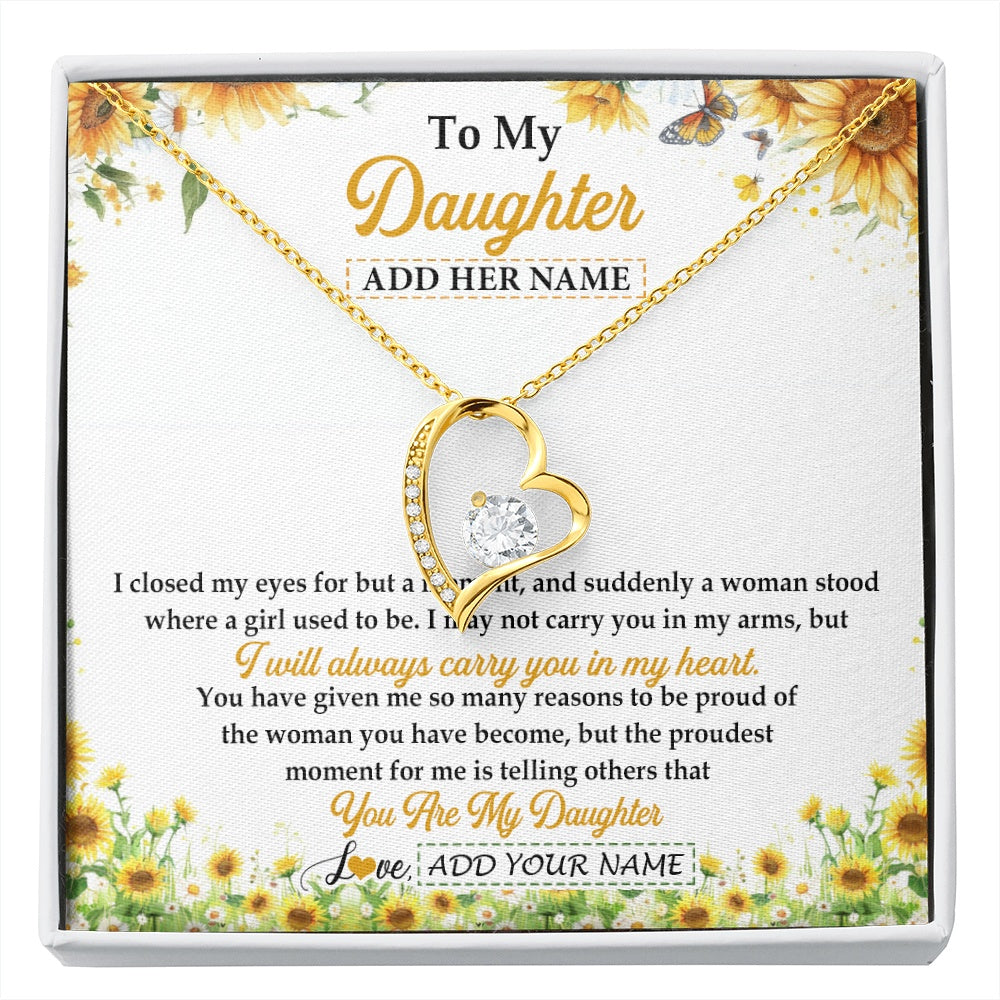 Forever Love Necklace 18K Yellow Gold Finish | 1 | Personalized To My Daughter Gifts Necklace From Mom Mother Dad I Closed My Eyes Sunflower Best Daughter Birthday Gifts Christmas Custom Gift Box Message Card | siriusteestore.myshopify