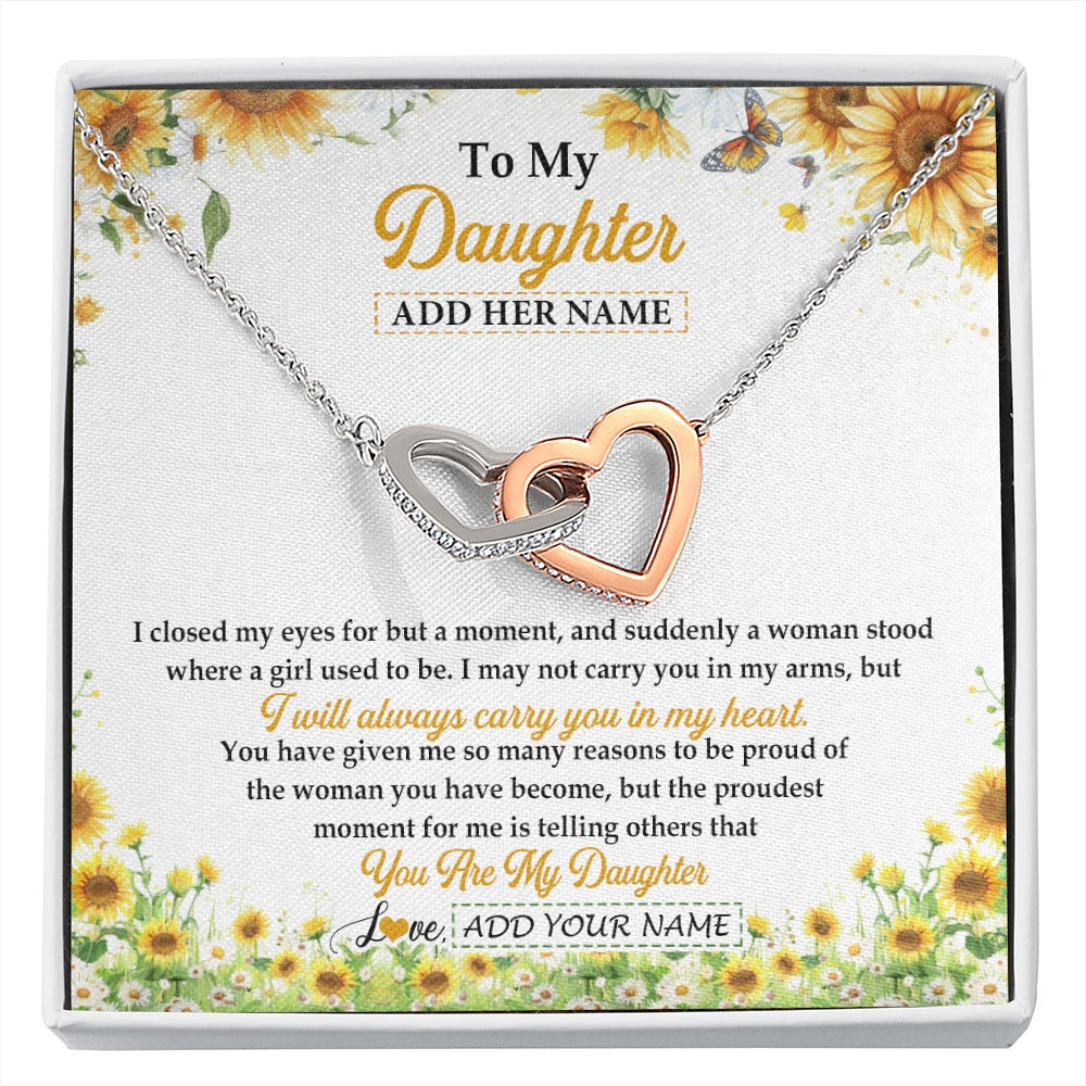 Interlocking Hearts Necklace Stainless Steel & Rose Gold Finish | 1 | Personalized To My Daughter Gifts Necklace From Mom Mother Dad I Closed My Eyes Sunflower Best Daughter Birthday Gifts Christmas Custom Gift Box Message Card | siriusteestore.myshopify