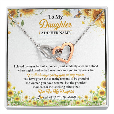 Interlocking Hearts Necklace Stainless Steel & Rose Gold Finish | 1 | Personalized To My Daughter Gifts Necklace From Mom Mother Dad I Closed My Eyes Sunflower Best Daughter Birthday Gifts Christmas Custom Gift Box Message Card | siriusteestore.myshopify