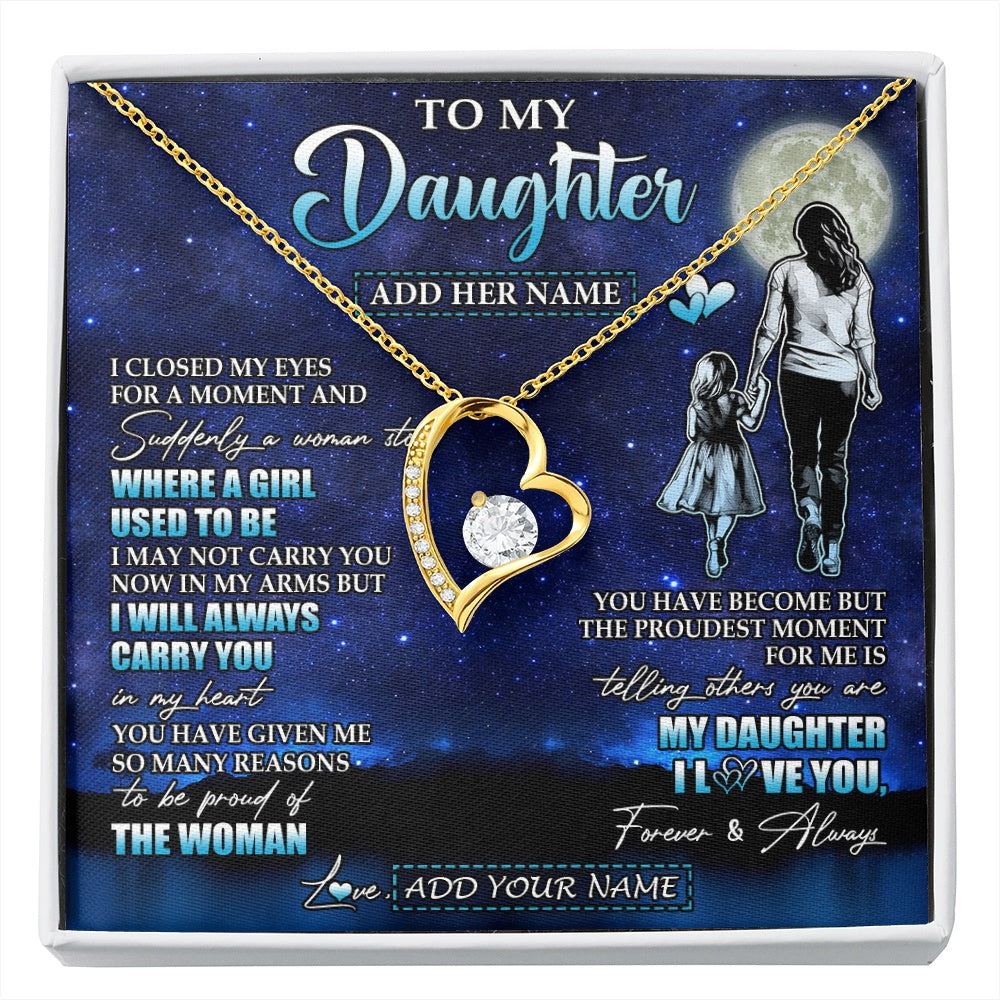 Forever Love Necklace 18K Yellow Gold Finish | 1 | Personalized To My Daughter Gifts Necklace From Mom Mother I Closed My Eyes For A Moment Daughter Birthday Graduation Christmas Custom Gift Box Message Card | siriusteestore.myshopify