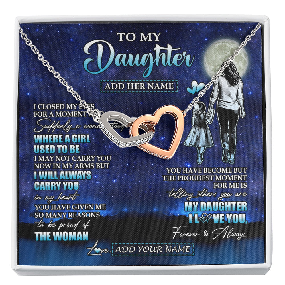 Interlocking Hearts Necklace Stainless Steel & Rose Gold Finish | 1 | Personalized To My Daughter Gifts Necklace From Mom Mother I Closed My Eyes For A Moment Daughter Birthday Graduation Christmas Custom Gift Box Message Card | siriusteestore.myshopify