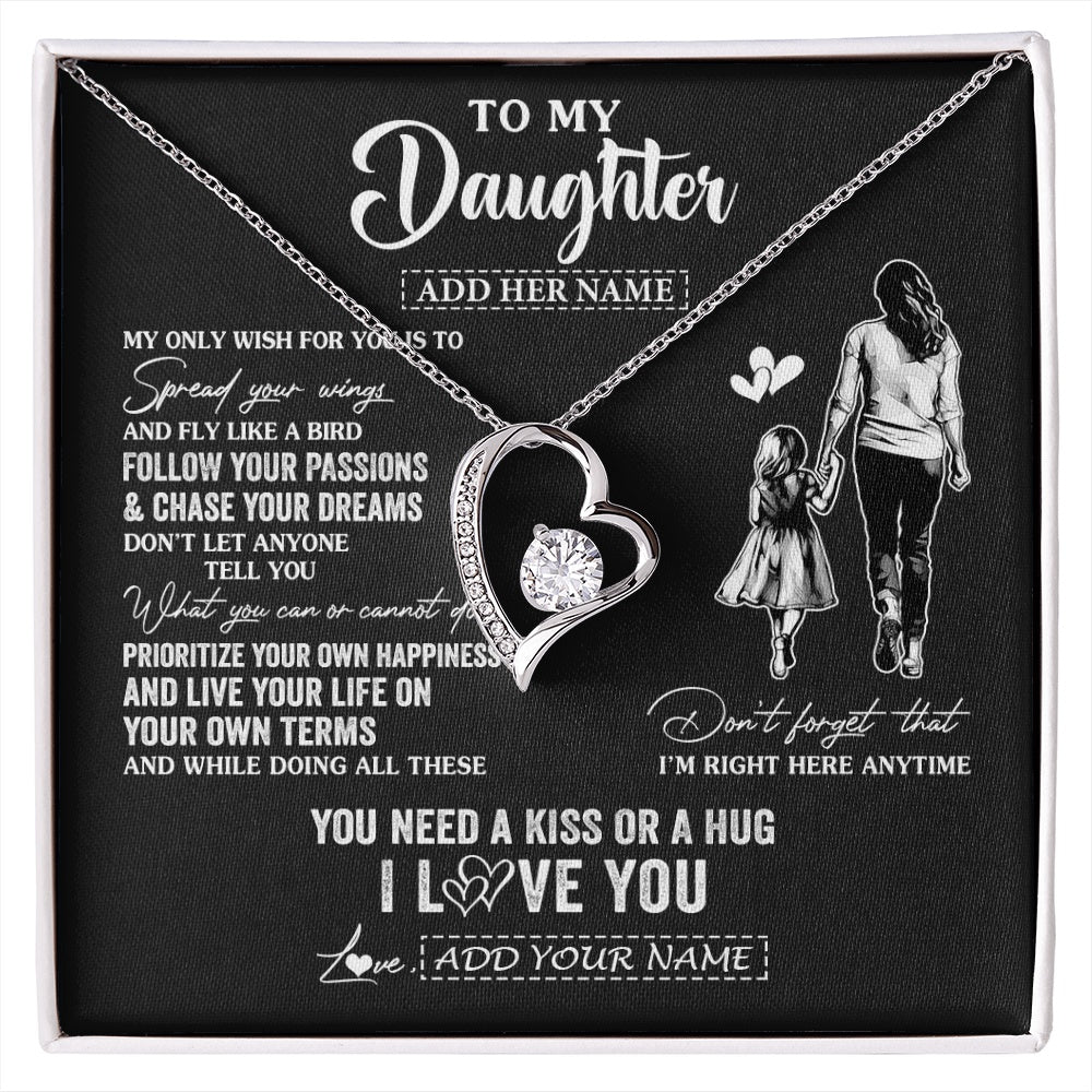 Forever Love Necklace 14K White Gold Finish | 1 | Personalized To My Daughter Gifts Necklace From Mom Mother My Only Wish For You Daughter Birthday Gifts Graduation Christmas Customized Gift Box Message Card | siriusteestore.myshopify