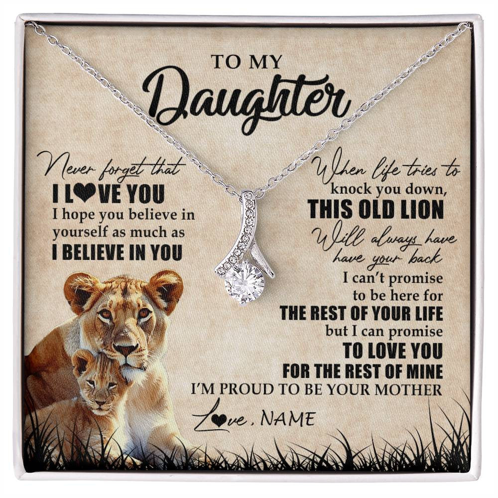 Alluring Beauty Necklace 14K White Gold Finish | Personalized To My Daughter Gifts Necklace From Mom Mother Old Lion Daughter Jewelry Birthday Gifts Graduation Christmas Customized Gift Box Message Card | siriusteestore