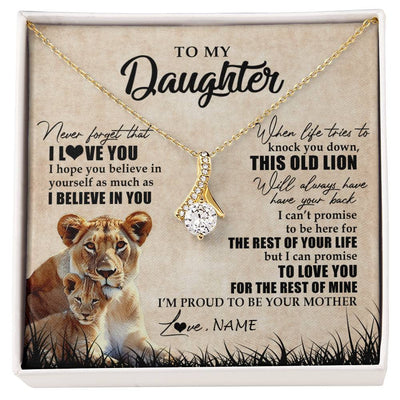 Alluring Beauty Necklace 18K Yellow Gold Finish | Personalized To My Daughter Gifts Necklace From Mom Mother Old Lion Daughter Jewelry Birthday Gifts Graduation Christmas Customized Gift Box Message Card | siriusteestore