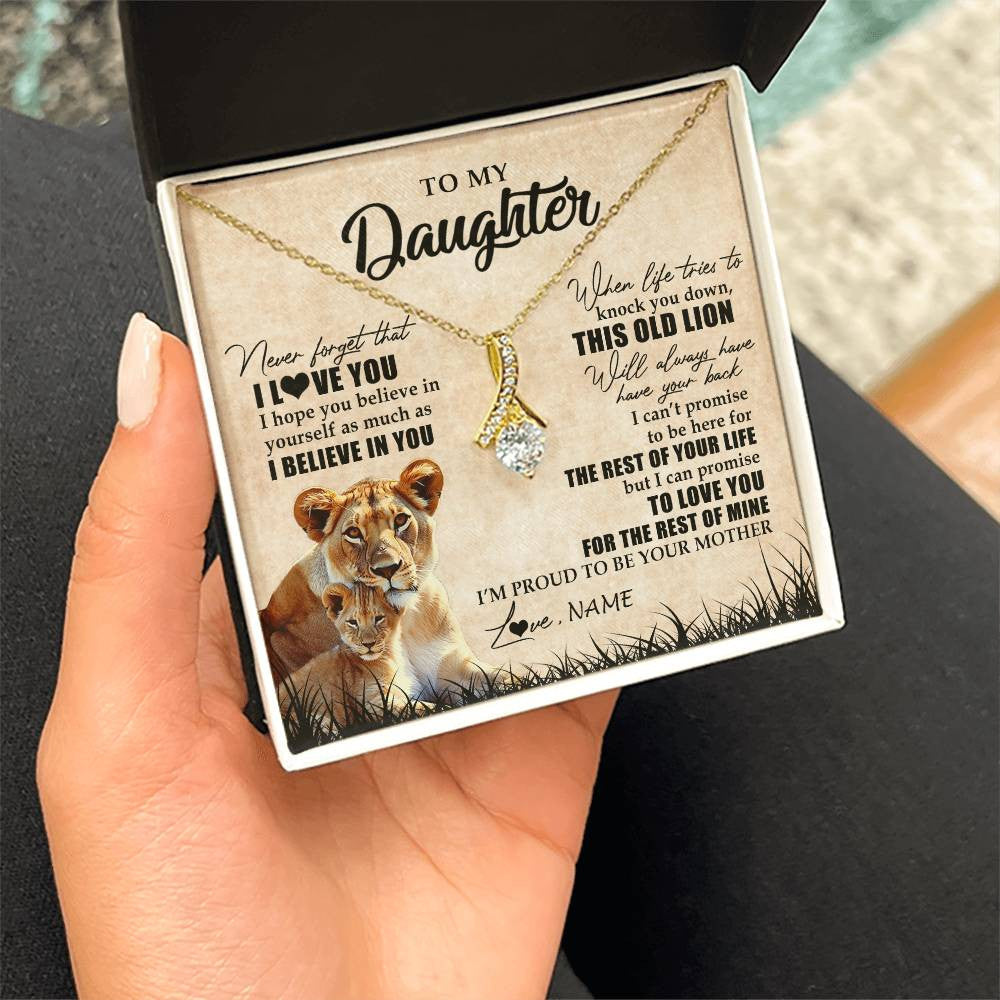 Alluring Beauty Necklace 18K Yellow Gold Finish | Personalized To My Daughter Gifts Necklace From Mom Mother Old Lion Daughter Jewelry Birthday Gifts Graduation Christmas Customized Gift Box Message Card | siriusteestore