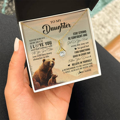 Alluring Beauty Necklace 18K Yellow Gold Finish | 2 | Personalized To My Daughter I Love You Forever Necklace From Mom Dad Mother Bear Daughter Birthday Gifts Graduation Christmas Customized Gift Box Message Card | siriusteestore