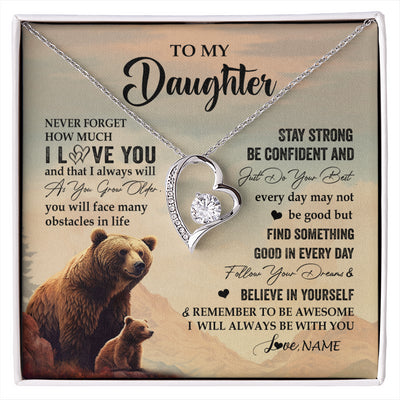 Forever Love Necklace 14K White Gold Finish | 1 | Personalized To My Daughter I Love You Forever Necklace From Mom Dad Mother Bear Daughter Birthday Gifts Graduation Christmas Customized Gift Box Message Card | siriusteestore