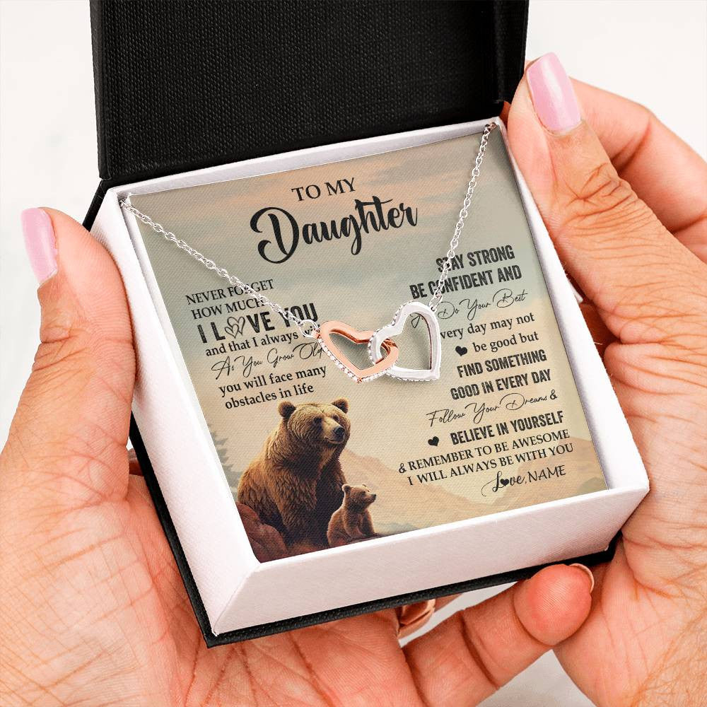 Interlocking Hearts Necklace Stainless Steel & Rose Gold Finish | 2 | Personalized To My Daughter I Love You Forever Necklace From Mom Dad Mother Bear Daughter Birthday Gifts Graduation Christmas Customized Gift Box Message Card | siriusteestore