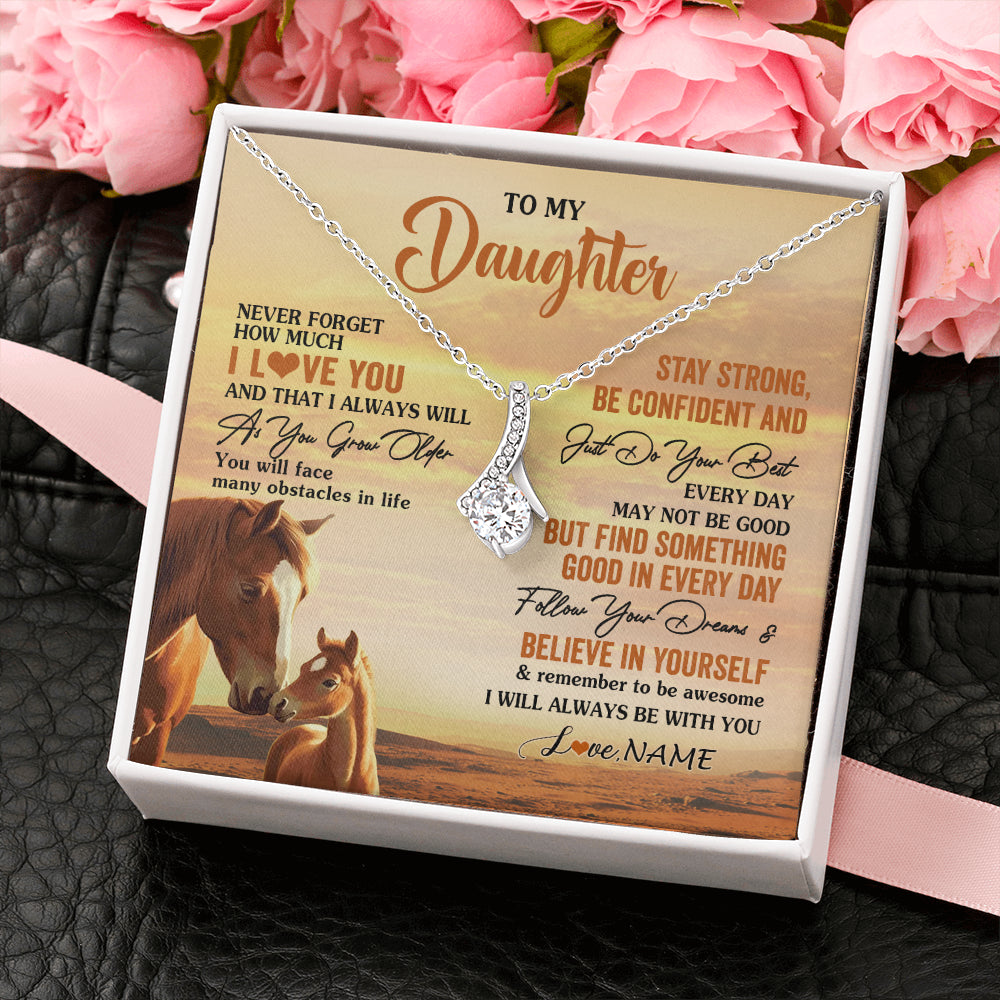 Alluring Beauty Necklace 14K White Gold Finish | 2 | Personalized To My Daughter I Love You Forever Necklace From Mom Dad Mother Father Horse Daughter Birthday Jewelry Christmas Customized Gift Box Message Card | siriusteestore