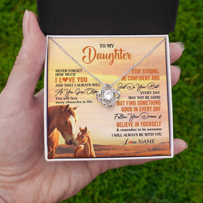 Love Knot Necklace 14K White Gold Finish | 2 | Personalized To My Daughter I Love You Forever Necklace From Mom Dad Mother Father Horse Daughter Birthday Jewelry Christmas Customized Gift Box Message Card | siriusteestore